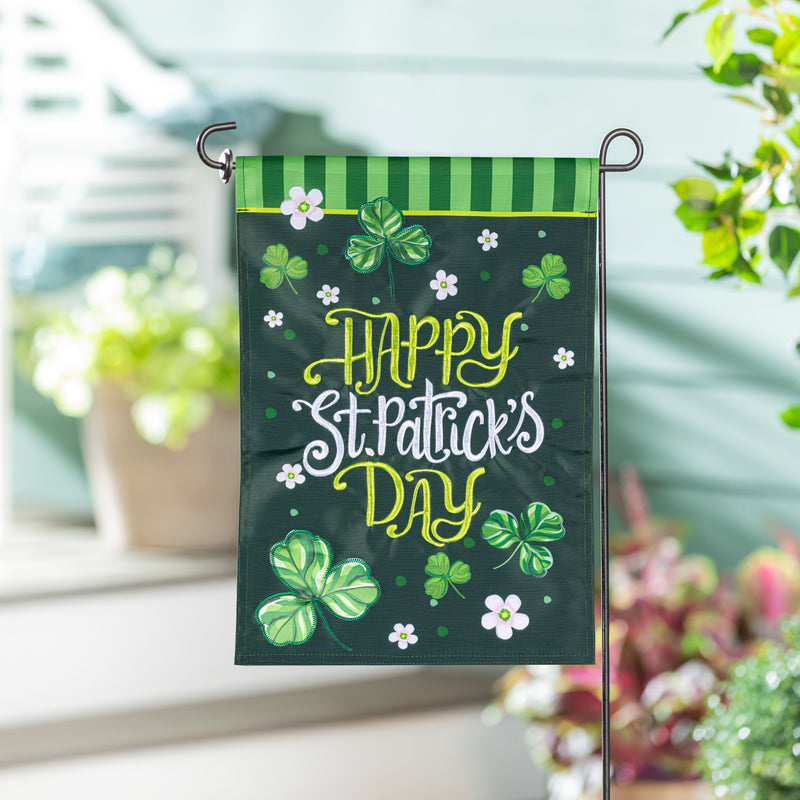 Happy St.Patrick's Day Shamrocks Applique Garden Flag