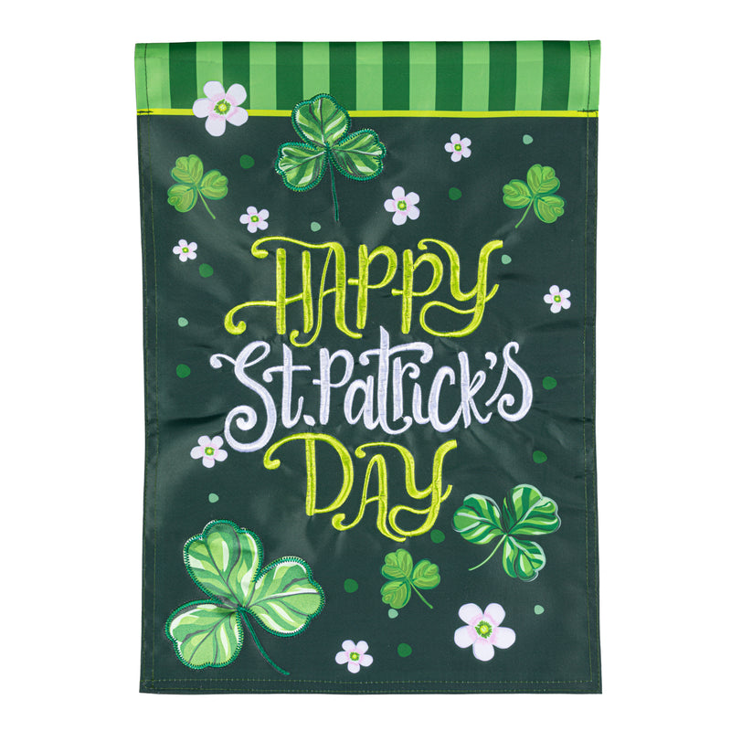 Happy St.Patrick's Day Shamrocks Applique Garden Flag