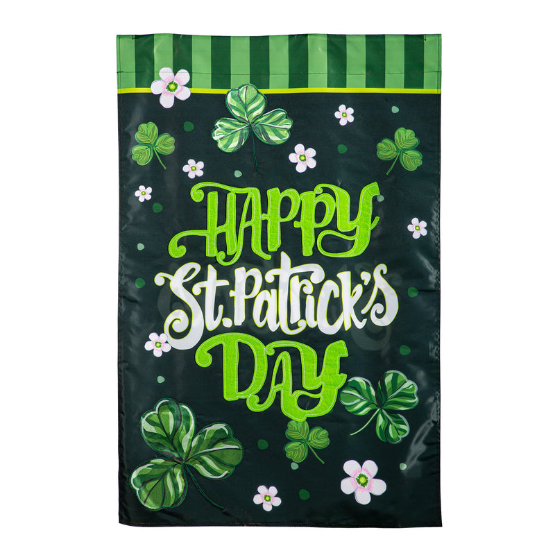 Happy St.Patrick's Day Shamrocks Applique Garden Flag