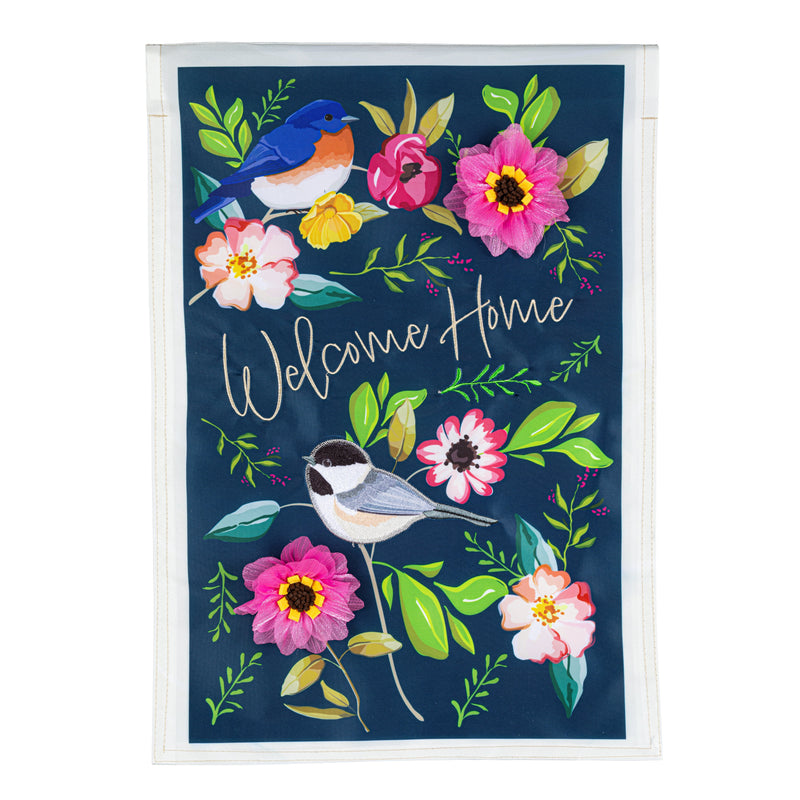 Welcome Home Songbirds Applique Garden Flag