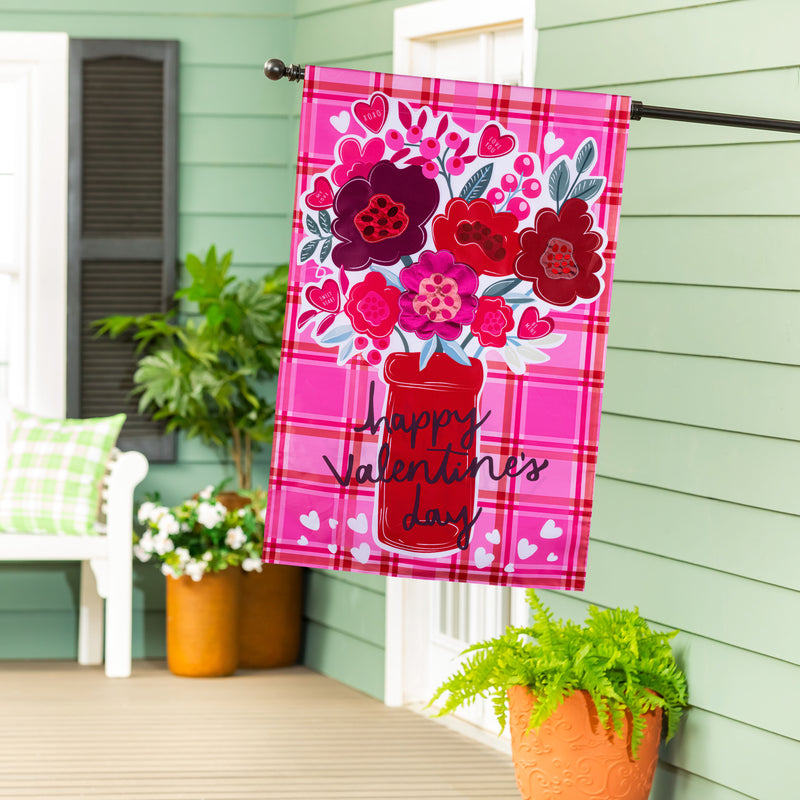 Valentine's Day Plaid Applique House Flag