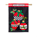 Christmas Checkered Ornaments Applique Flag House