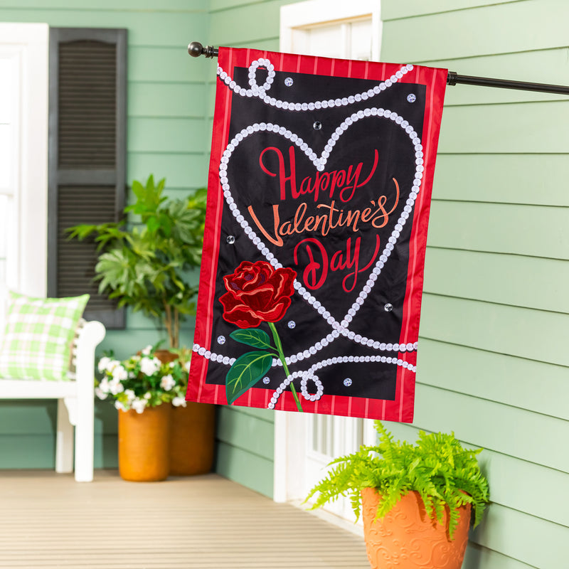 Valentine's Day Pearls Applique House Flag