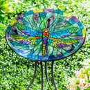 Pollinator Garden Birdbath, Stained Glass Dragonfly Birdbath, 18"