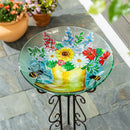 Cottage Garden Birdbath, Glass Rain Boot Garden, 18"
