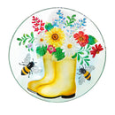 Cottage Garden Birdbath, Glass Rain Boot Garden, 18"