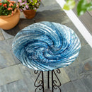 Seaside Retreat Birdbath, Glass Ocean Swirl, 18"