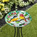 Cottage Garden Birdbath, Glass Songbird-Stained Glass Look, 18"