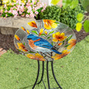 Cottage Garden Birdbath, Glass Bluebird Blossom, 18"