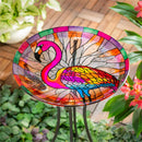 Palm Beach Birdbath, Stained Glass Flamingo Birdbath, 18"