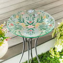 What She Shed Birdbath, Glass Folk Art Floral, 18"
