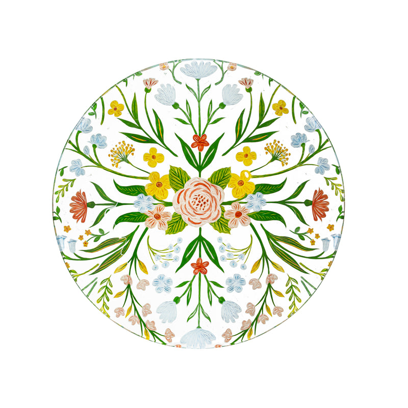 What She Shed Birdbath, Glass Folk Art Floral, 18"