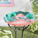 Palm Beach Birdbath, Flamingo Scalloped Edge Glass Birdbath, 18"