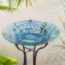 Blue Coastal Birdbath. Blue Crab Glass Birdbath, 18"