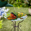 Cottage Garden Birdbath, Stained Glass Butterfly Birdbath, 18"