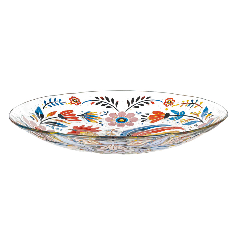 Petal & Plow Birdbath, Glass Folk Art Rooster, 18"