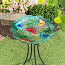 Cottage Garden Birdbath, Glass Scalloped Butterfly, 18"