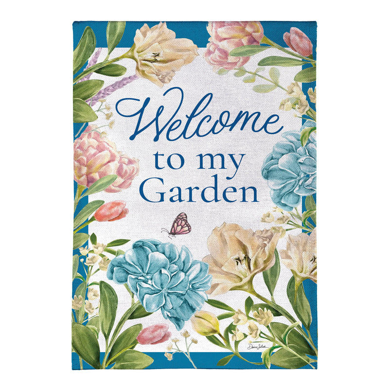 Welcome To My Garden Burlap House Flag