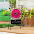 Pink Gerbera Dots Burlap Garden Flag