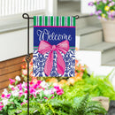 Welcome Bow Chinoiserie Burlap Garden Flag