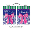 Welcome Bow Chinoiserie Burlap Garden Flag