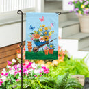 Floral Wheelbarrow Delight Burlap Garden Flag