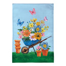 Floral Wheelbarrow Delight Burlap Garden Flag