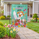 Just a Happy Goose Burlap Garden Flag Garden