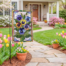 Stained Glass Pansies Burlap Flag Garden