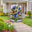 Stained Glass Pansies Burlap Flag Garden