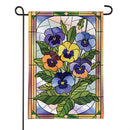 Stained Glass Pansies Burlap Flag Garden