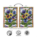 Stained Glass Pansies Burlap Flag House