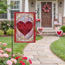 Stained Glass Heart Burlap Flag Garden