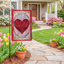 Stained Glass Heart Burlap Flag Garden