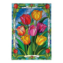 Stained-Glass Tulips Burlap Flag House