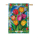 Stained-Glass Tulips Burlap Flag House