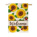 Sunflower Burst Burlap Flag House