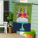 Floral Happy Birthday Cake Burlap House Flag