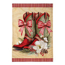 Howdy Holidays Bow Boots Burlap Flag House
