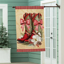 Howdy Holidays Bow Boots Burlap Flag House