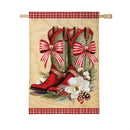 Howdy Holidays Bow Boots Burlap Flag House