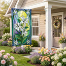 Stained Glass Easter Lilies Burlap Flag House