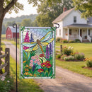 Stained Glass Dragonflies Burlap Flag Garden