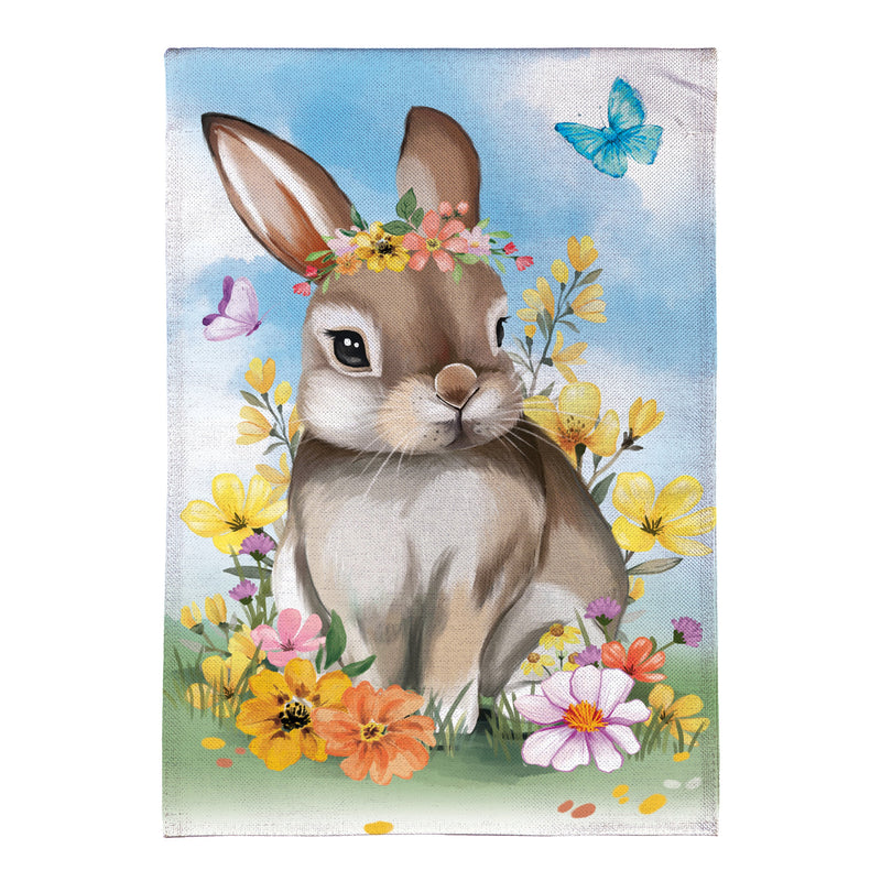 Bunny Blooms Floral Burlap Garden Flag