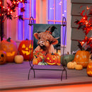 Haunted Highland Cow Burlap Flag Garden