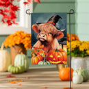 Haunted Highland Cow Burlap Flag Garden