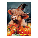 Haunted Highland Cow Burlap Flag Garden