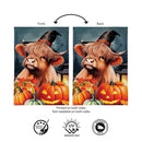 Haunted Highland Cow Burlap Flag Garden