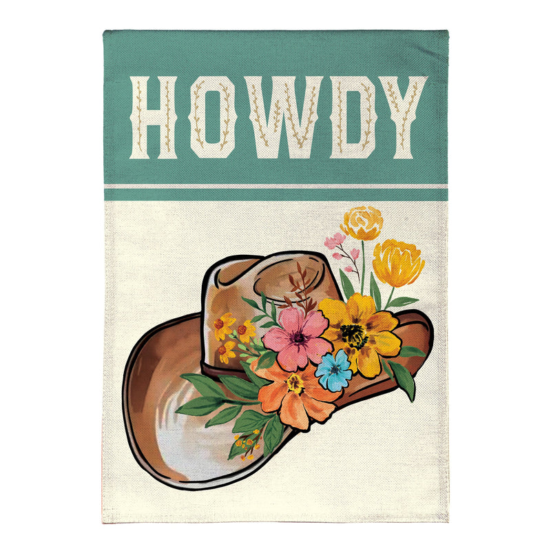 Howdy Floral Cowboy Hat Burlap Garden Flag
