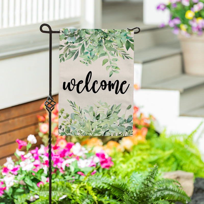 Greenery Welcome Burlap Garden Flag